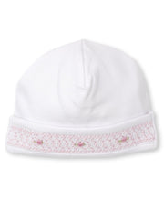 Load image into Gallery viewer, CLB Fall Bishop Hat with Hand Smocking in White and Pink

