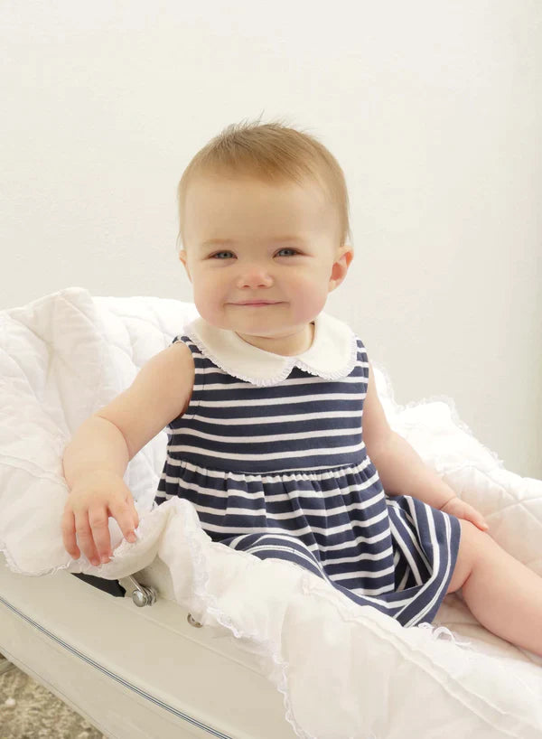 Baby Breton Stripe Jersey Dress- Navy