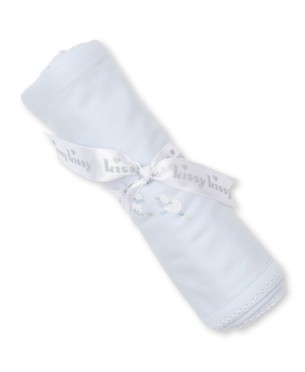 Lovely Lambs Embroidered Blanket - Blue