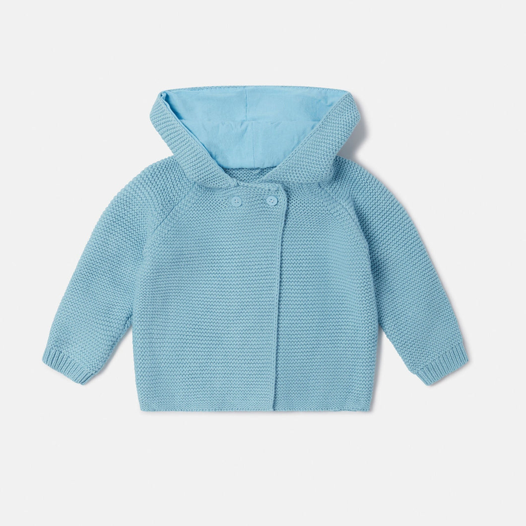 Baby Knit Hooded Cardigan with Ears- Blue