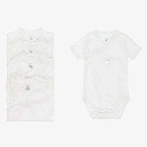 White Short Sleeve Crossover Onesie- 5 Pack